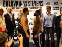 Видео церемонии взвешивания перед титульным боем Головкин — Стивенс