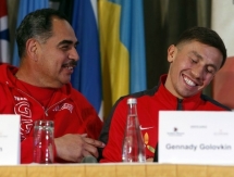 Фоторепортаж с пресс-конференции боя Головкин — Мюррей