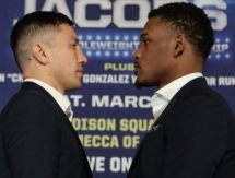 Фоторепортаж с дуэли взглядов финальной пресс-конференции боя Головкин — Джейкобс