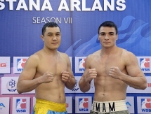 Фото с церемонии взвешивания матча плей-офф WSB «Astana Arlans» — «Patriot Boxing Team»