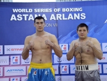 Фото с церемонии взвешивания матча плей-офф WSB «Astana Arlans» — «Patriot Boxing Team»