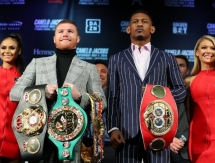 Фото и видео с первой встречи «Канело» и Джейкобса перед боем за титулы в весе Головкина