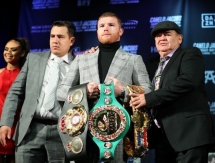 Фото и видео с первой встречи «Канело» и Джейкобса перед боем за титулы в весе Головкина