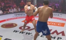 Видео жестокого нокаута «двоечкой» казахстанского бойца на турнире Fight Nights Global в России