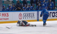 Нападающий «Барыса» жестко отправил в нокдаун хоккеиста «Металлурга» и взбесил тренера соперника . Видео