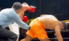 Появилось видео мощного нокаута казахстанского тяжеловеса