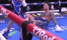 Три нокдауна и нокаут. В первом раунде завершился титульный бой в весе Алимханулы. Видео