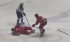 Александра Лукашенко снесли во время хоккейного матча. Видео